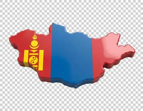 Mongolia map 3d rendering country with national flag isolated on transparen.. Illustrazione stock