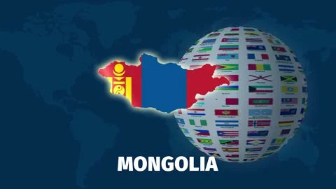 Mongolia map animation on blue background with rotating globe Stock Footage 328415596