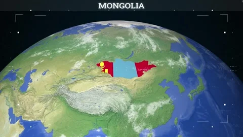 Mongolia Map from Earth with Flag Stock Footage 343591576