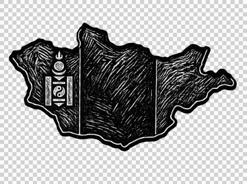 Mongolia map illustration black sketch for travel projects. Stock Illustration