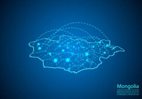 Mongolia map with nodes linked by lines. concept of global communication and  Stock Illustration