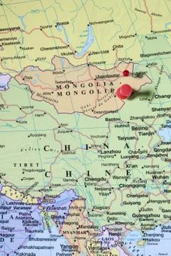 Mongolia map with red pin Stock Photos