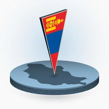 Mongolia map in round isometric style with triangular 3D flag of Mongolia Stock Illustration