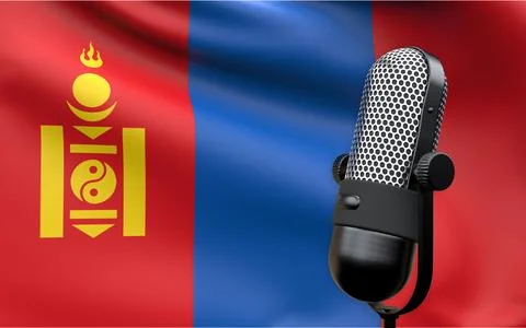 Mongolia national flag with microphone composition of voice of truth debate i Stock Illustration