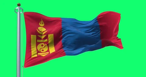 Mongolia national flag waving in the wind isolated on green background Stock Footage 294816482