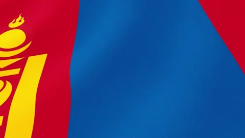 Mongolia National Flag Waving in Wind, Close View, Isolated Background Stock Footage 308842311