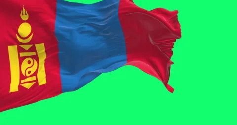 Mongolia national flag waving in the wind isolated on green background Stock Footage 325913042