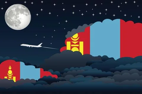 Mongolia Night Clouds Airplane Vector Illustration Stock Illustration