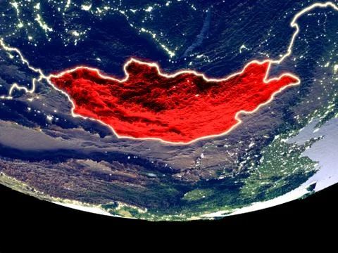 Mongolia at night from space Stock Photos