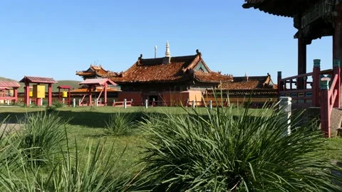 Mongolia. Old Buddhist monastery, its courtyard. Stock Footage 130436033