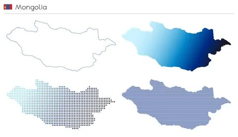 Mongolia - outline, gradient, dotted and lines geometrical country shape Illustrazione stock