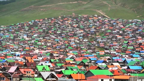Mongolia panoramic city view with colorful roofs - Real Estate and Roof Pattern Stock Footage 339720637