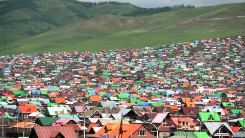 Mongolia panoramic city view with colorful roofs - Real Estate and Road Network Stock Footage 339720969