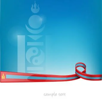 Mongolia ribbon flag on blue sky background Stockillustratie
