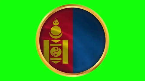 Mongolia Round Framed National Wavy Flag. Circular Blowing Flag of Mongolia.. Stock-Footage 332860229