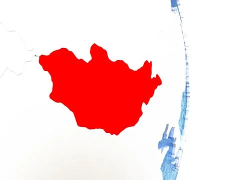 Mongolia on shiny globe with water Stock Illustration