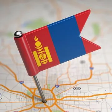 Mongolia Small Flag on a Map Background. Stock Illustration