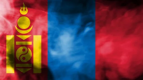 Mongolia smoke waving flag Stock Footage 98352806