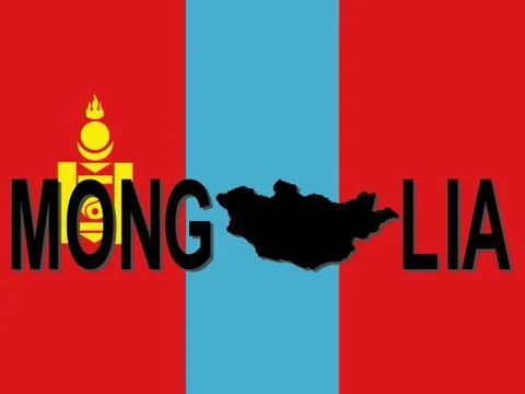 Mongolia text with map Stock Illustration