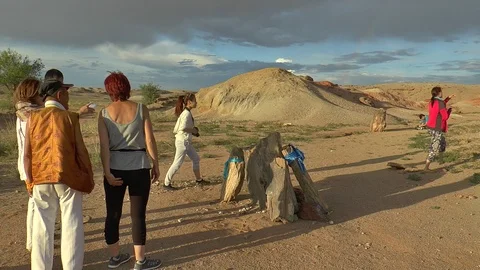 Mongolia. Tourists in the Gobi Desert. Stock Footage 110798341