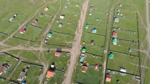 Mongolia town aerial drone view with colorful roofs - Land Use and Road Pattern Stock Footage 339720308
