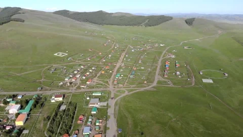 Mongolia town aerial drone view with colorful roofs - Land Use and Roof Pattern Stock Footage 339720436