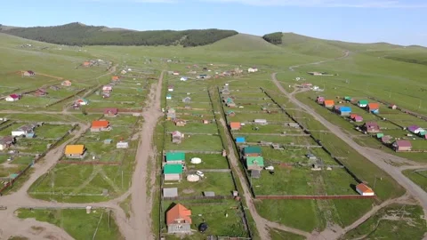 Mongolia town aerial drone view with colorful roofs - Grid Layout and Land Use Stock Footage 339720557