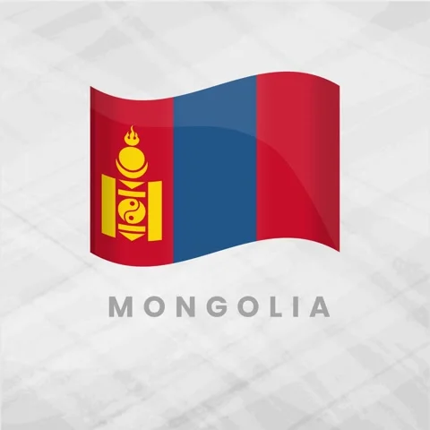 Mongolia Waving Flag 3D Animation, National Mongolian Soyombo Symbol on Grey Stock Footage 332060756