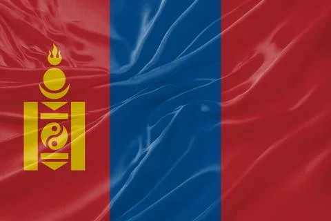 Mongolia Waving Flag Background with Silk Fabric Texture Stock-Illustration