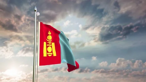 Mongolia Waving Flag Pole Stock Footage 292842719