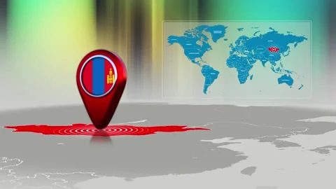 Mongolia World Map Pin Location Background Loop 4k Stock Footage 341815715