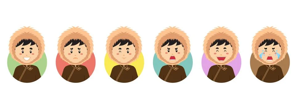 Mongolian Avatar with Various Expression Stock Illustration