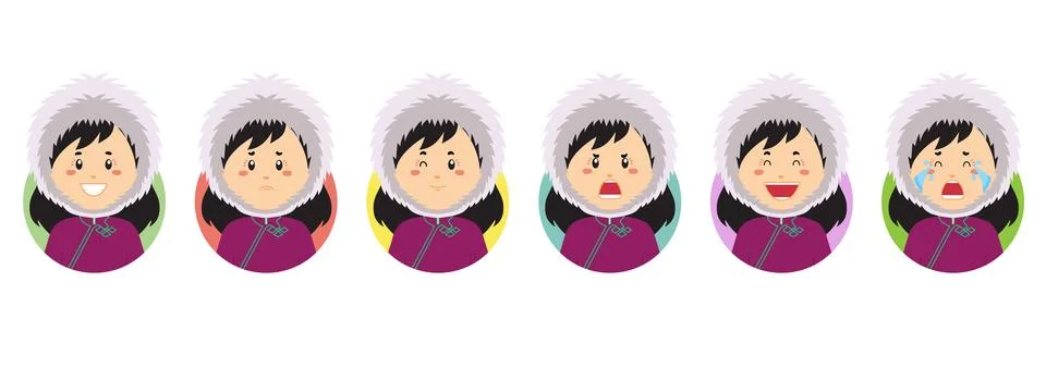 Mongolian Avatar with Various Expression Stock Illustration