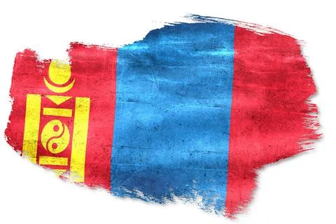 Mongolian flag brush paint stroke with grunge texture Stock Illustration