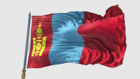Mongolian Flag on a flagpole Waving on Transparent Alpha Background Stock-Footage 292142218