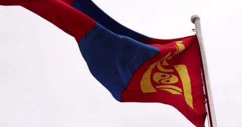 The Mongolian flag flutters in the wind. Video stock 347756985