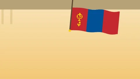 Mongolian flag waving against a simple background Stock Footage 340154375