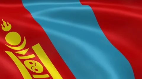 Mongolian flag in the wind Stock Photos