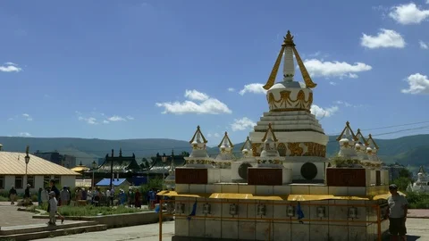 The Mongolian Monastery of Gandan. A big stupa. Summer sunny day. Stock Footage 90841282