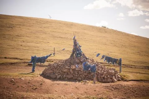 Mongolian ovoo in Mongolia Stock Photos