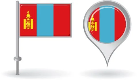 Mongolian pin icon and map pointer flag. Vector Illustrazione stock