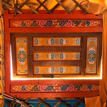Mongolian Traditionally Painted Wooden Door Stock Photos
