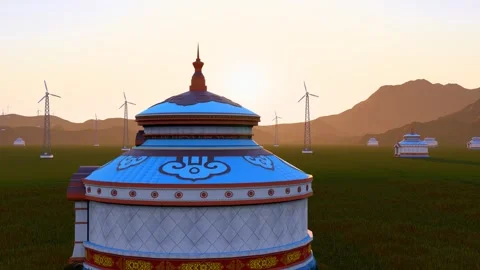 Mongolian yurts on the Inner Mongolian grasslands at dusk Stock Footage 340250608