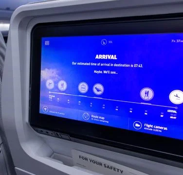 The monitor in the aircraft displays information Stock Photos
