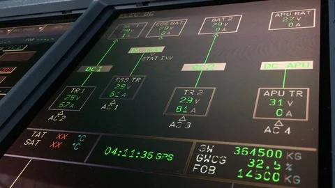 Monitor of aircraft showing dc electrical system Stock Footage 97881565