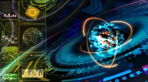 Monitor analysis abstract colorful core explosive core and quantum futuristic Stock Illustration