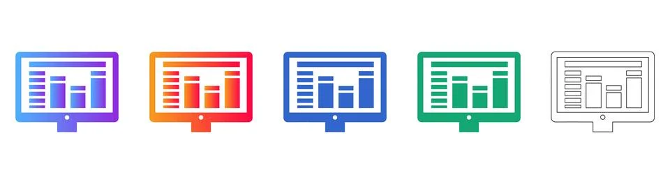Monitor Analytics Dashboard Icons Stock Illustration