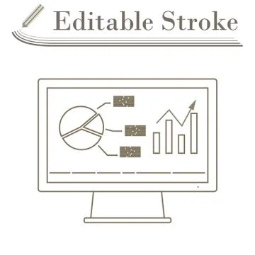 Monitor With Analytics Diagram Icon Stock Illustration
