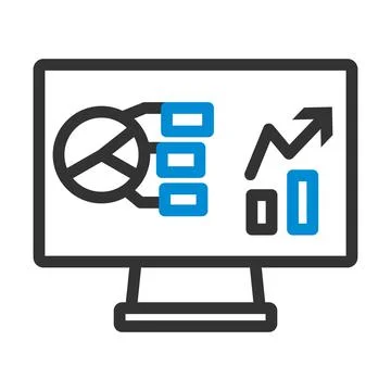 Monitor With Analytics Diagram Icon Stock Illustration