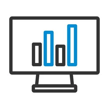 Monitor With Analytics Diagram Icon Stock Illustration